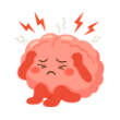Sad cartoon brain holding its head with red lightning bolts indicating pain or stress.