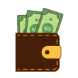 Brown wallet with three green dollar bills sticking out.