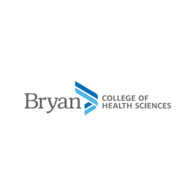 Bryan College of Health Sciences logo with blue abstract stripes.