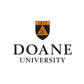 Doane University logo with orange and black crest labeled 1872.