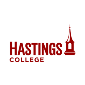Hastings College logo with red text and a steeple illustration.