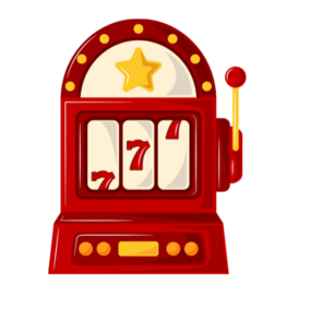 Red slot machine with a star, triple sevens, and a gold lever.