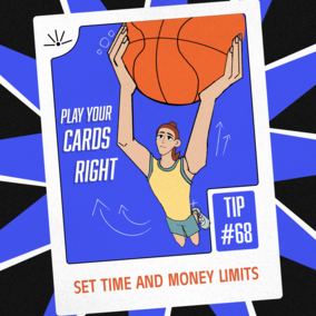 Illustration of a basketball player jumping with ball, surrounded by text and graphic elements.