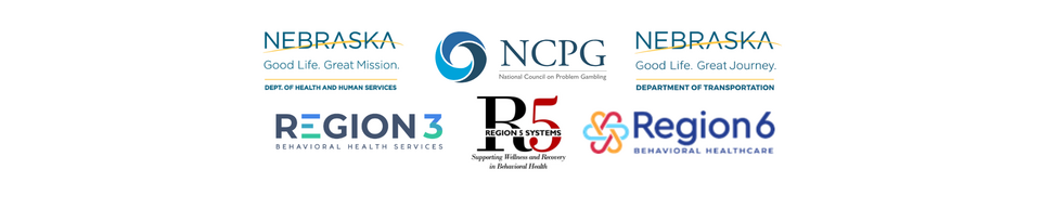 Logos of Nebraska state programs, National Council on Problem Gambling, Regions 3, 5, and 6 Behavioral Health.