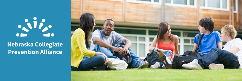 NECPA Logo and Young Adults Sitting on Grass